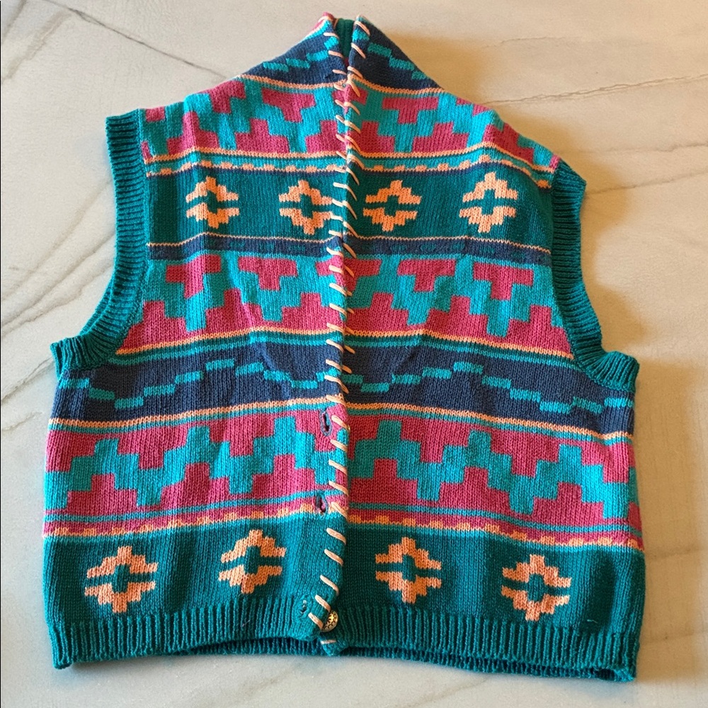 Vintage Colorful Nuovo Southwest Patterned Women's Sweater Vest